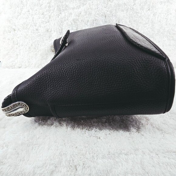 BRIGHTON Black Pebble and Black Croc Embossed Leather Shoulder Bag Braided Strap - Picture 8 of 16